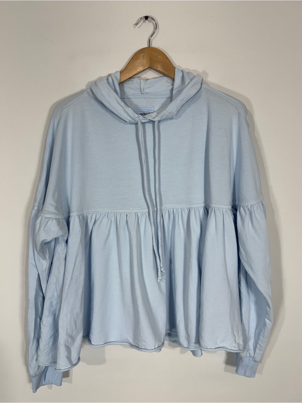 WSW15 {aerie} Light Blue Long Sleeve Oversized Peplum Hoodie Sweatshirt